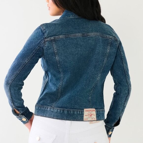 True Religion NWT Sz L  Medium  Wash Jesse Single Needle Slim Fit Denim Jacket - Picture 7 of 14